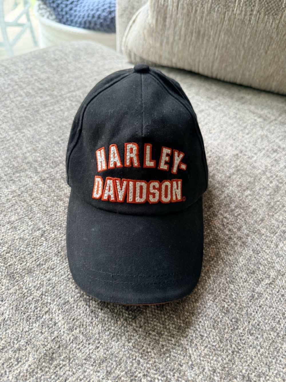 Harley-Davidson Black Cap with Orange and White Embroidered Script